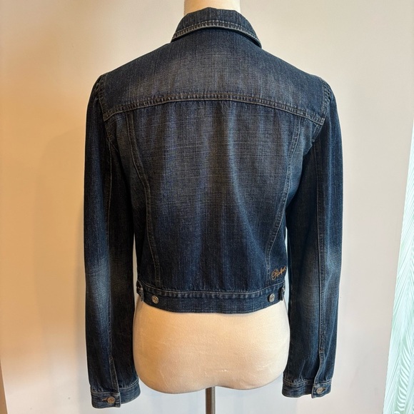 RALPH Ralph Lauren Dark Blue Wash Ruched Shoulder Denim Jean Jacket Medium - Picture 6 of 14